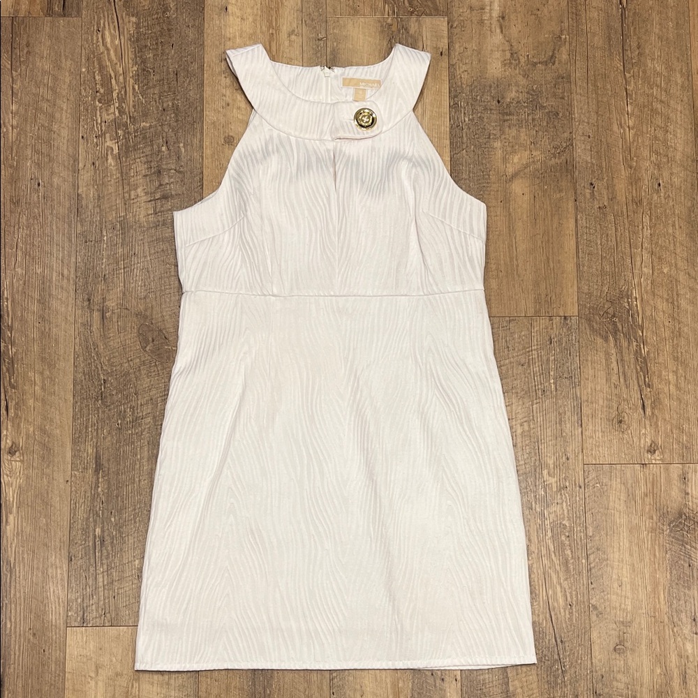 Michael Kors White Textured Sleeveless Mini Dress w/Gold Accent Button- Size 12